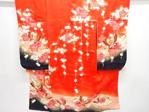 枝垂れ桜に蝶模様子供着物(重ね衿付き)